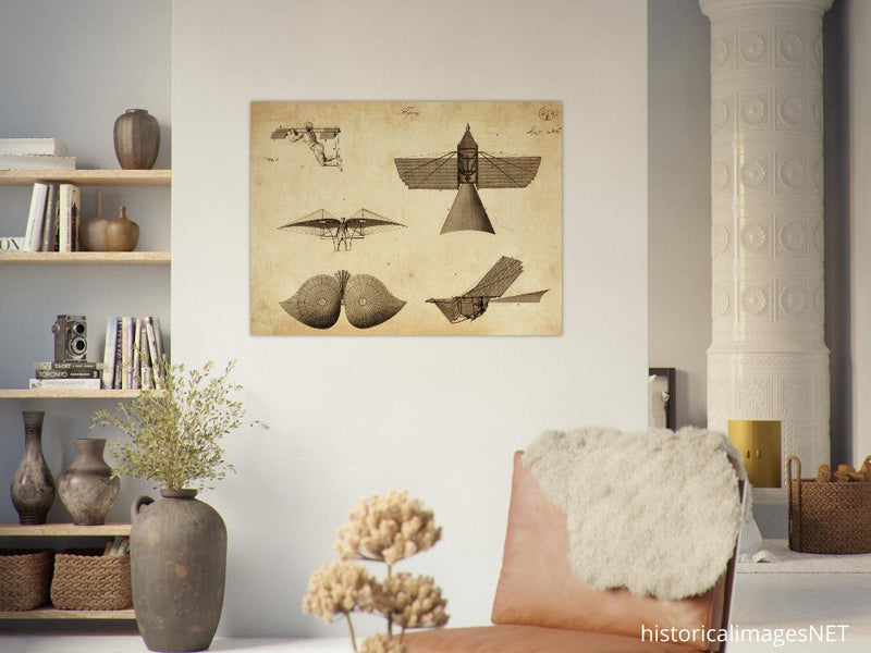 Different flying machines from the past. Old vintage airplanes. Aviation history.