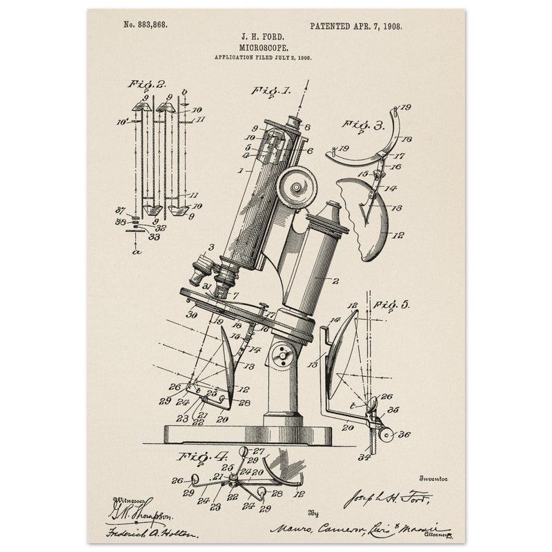 vintage microscope patent by J H Ford.
