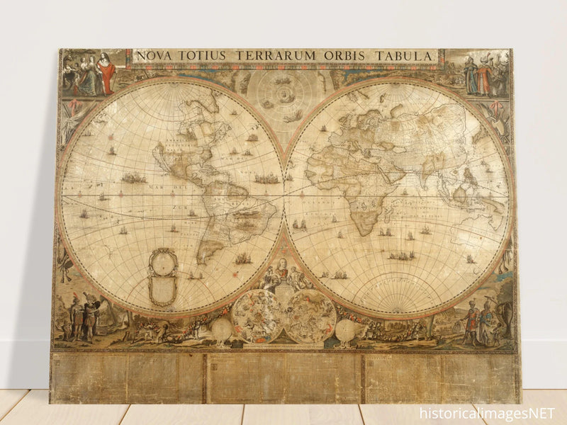 Ancient historic map of 1660 Nova Totius Terrarum Orbis Tabula by Frederik de Wit