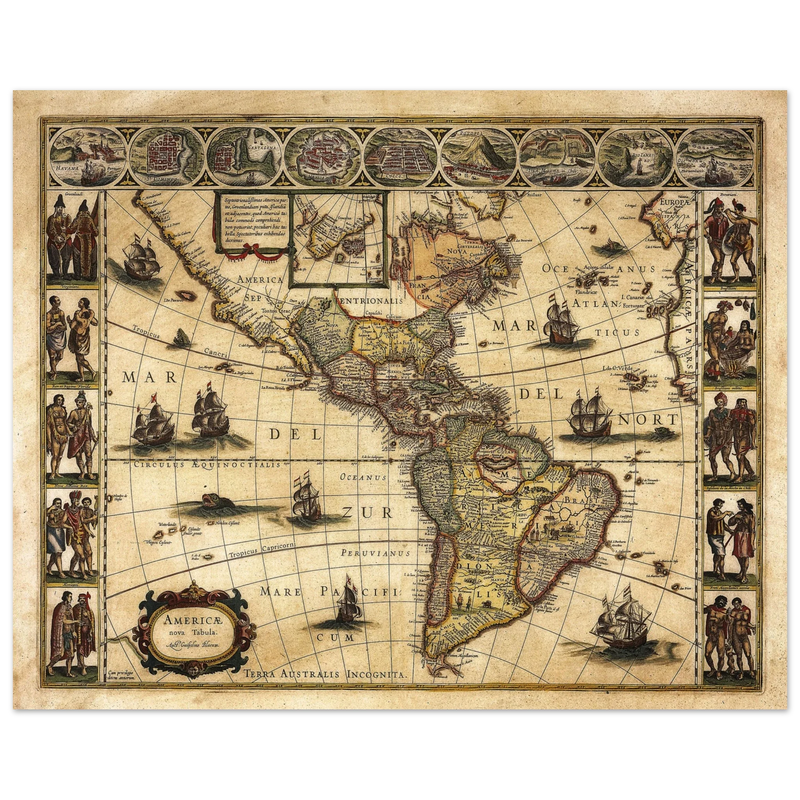 America antique map by Willem Janszoon.