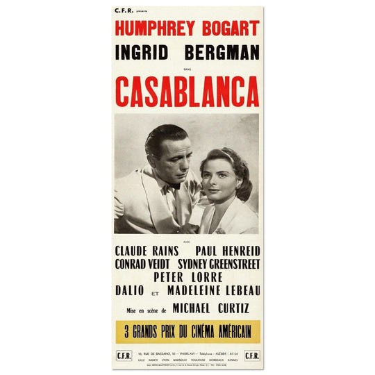 Casablanca with Humphrey Bogart and Ingrid Bergman movie poster. Vintage prints of films that changed cinema