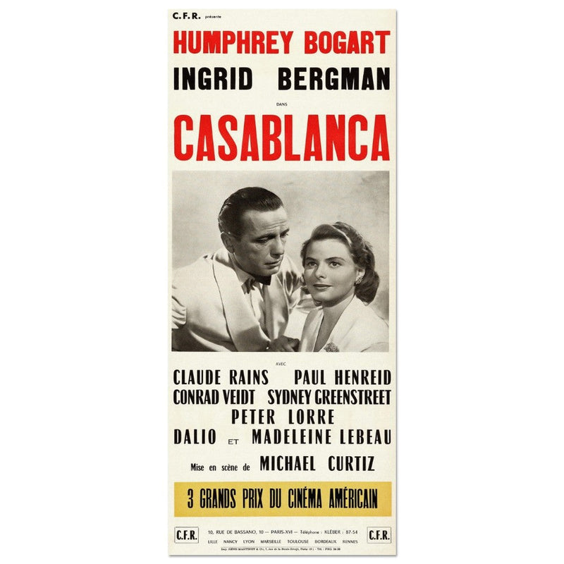 Casablanca with Humphrey Bogart and Ingrid Bergman movie poster. Vintage prints of films that changed cinema