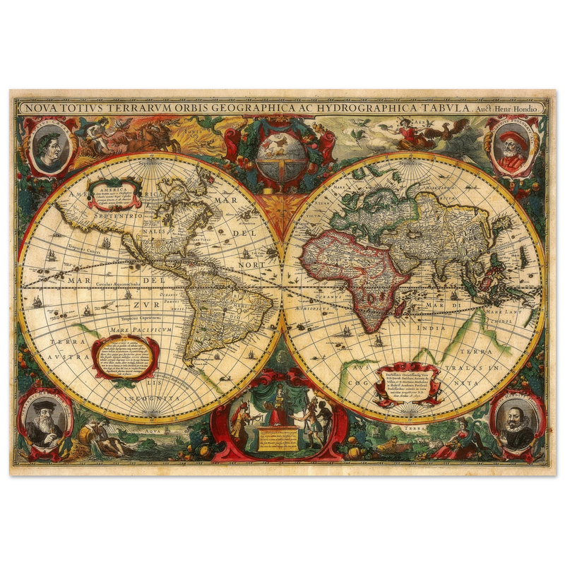 Nova Totius Terrarum Orbis Geographica ac Hydrographica Tabula by Henricus Hondius