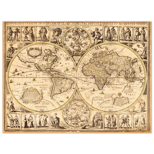 World map. Nouvelle et Exacte Description du Globe Terrestre Reveue Corrigee et Augmentee ... by Guillaume Blaeu