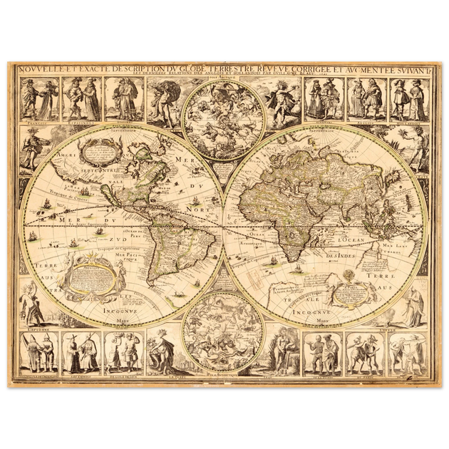 World map. Nouvelle et Exacte Description du Globe Terrestre Reveue Corrigee et Augmentee ... by Guillaume Blaeu