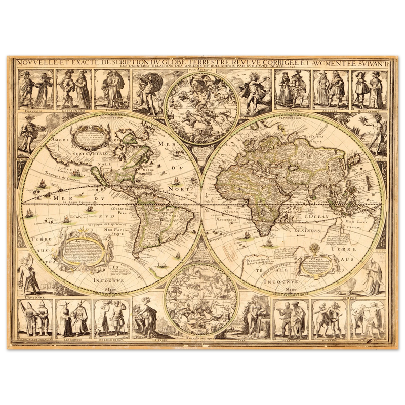 World map. Nouvelle et Exacte Description du Globe Terrestre Reveue Corrigee et Augmentee ... by Guillaume Blaeu