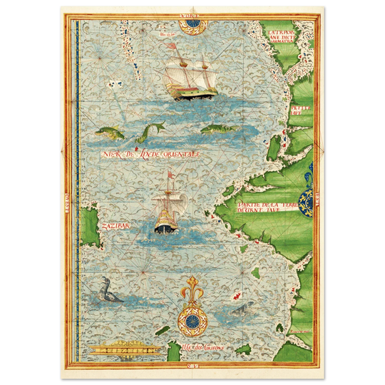 Ancient illustrated beautiful map poster reproduction by Guillaume Le Testu 1555