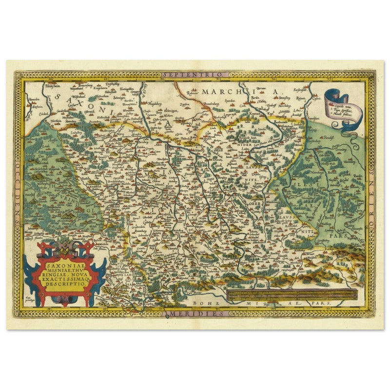 Ancient historic map of Saxony, Meissen, and Thuringia by Abraham Ortelius.
