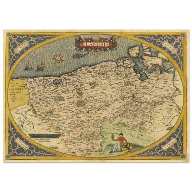 Ancient map of Flandria by Abraham Ortelius 1584. Vintage map  .