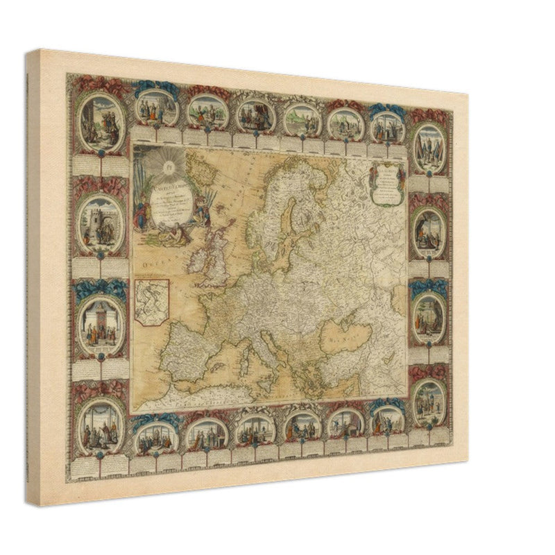 Ancient antique map of Europe. The map is devided in empires and realms.  poster.